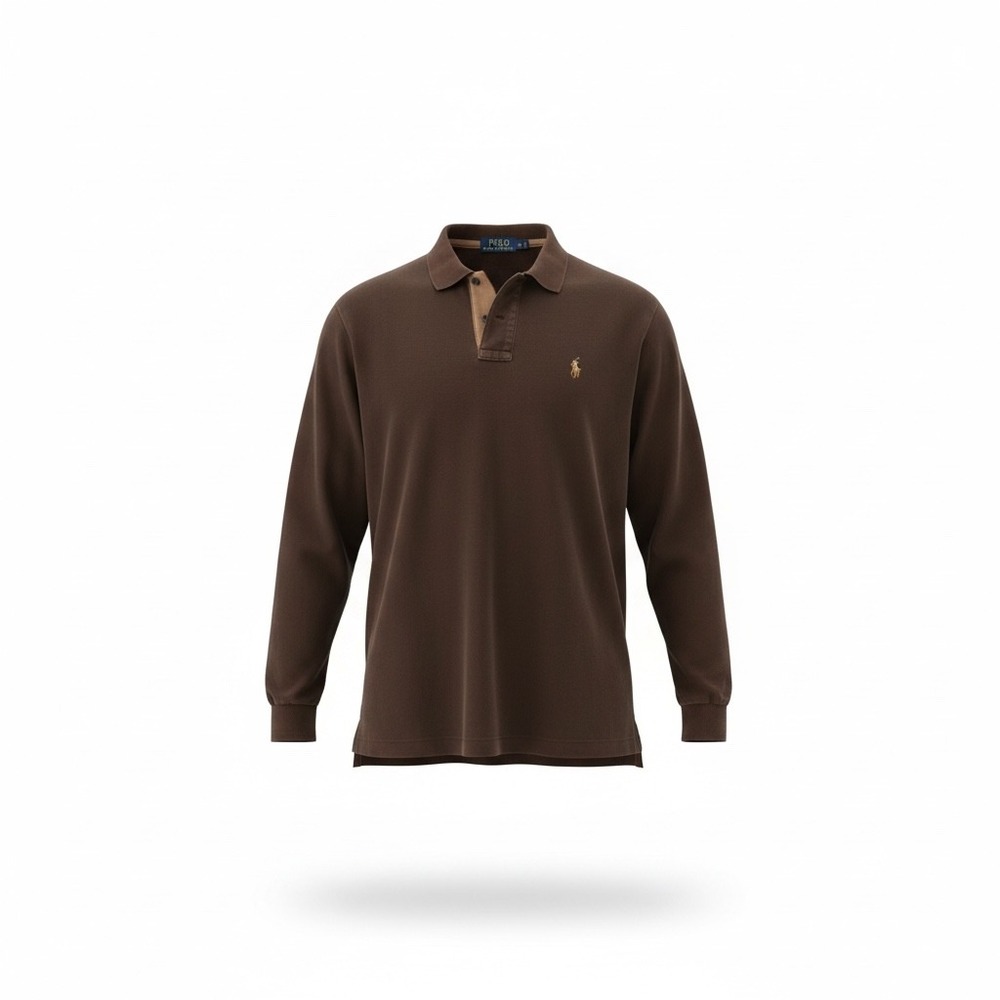 Polo Ralph Lauren Pima Soft Touch Long Sleeve Polo Shirt Brown XL Mens